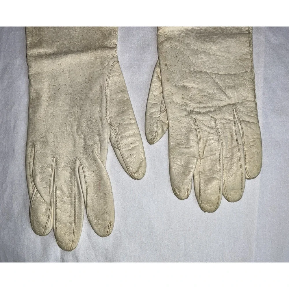 Vintage Kid leather gloves silk Lined made in France 14‎ inches
